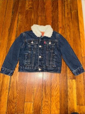 Levi's Kids Dark Blue Denim Jacket with White Sherpa Collar